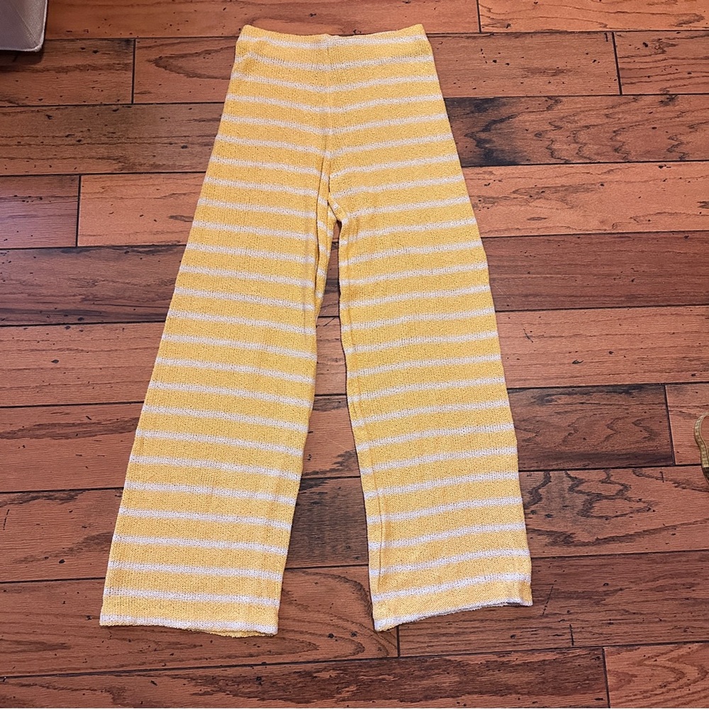 Zara Yellow and White Striped Wide Leg Pants